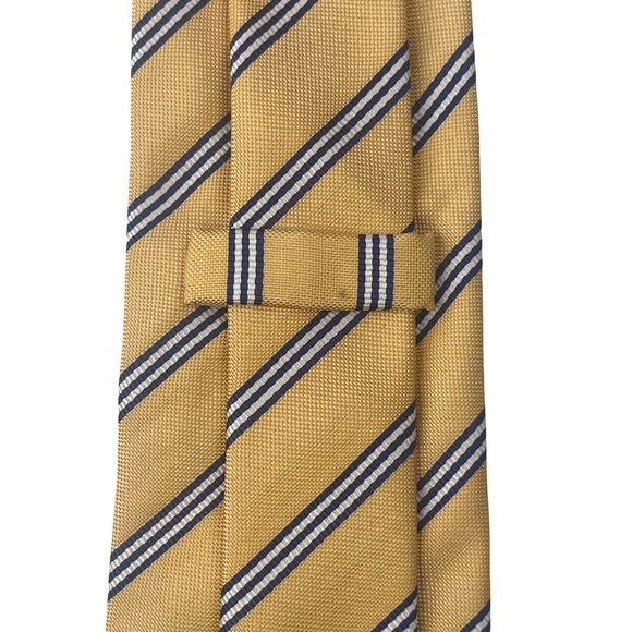 John G. Hardy of London Men’s Silk Yellow Blue White Stripe Weave Woven Tie - Picture 4 of 4